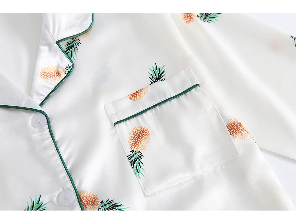 Ice Silk Printed Sweet Cute Loungewear Seven-piece Pajamas Suit - Leverage On Heroes Women Store