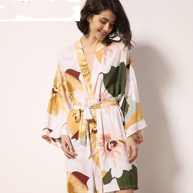 New Spring Thin Cotton-Silk Sleepwear Robe for Women