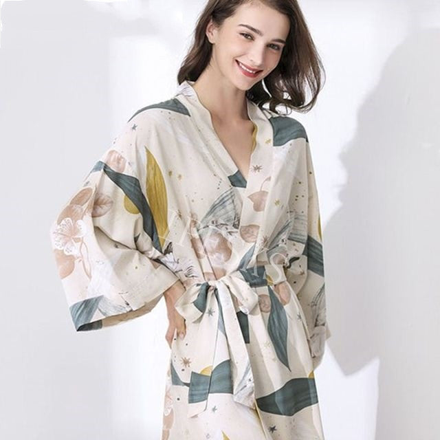 New Spring Thin Cotton-Silk Sleepwear Robe for Women