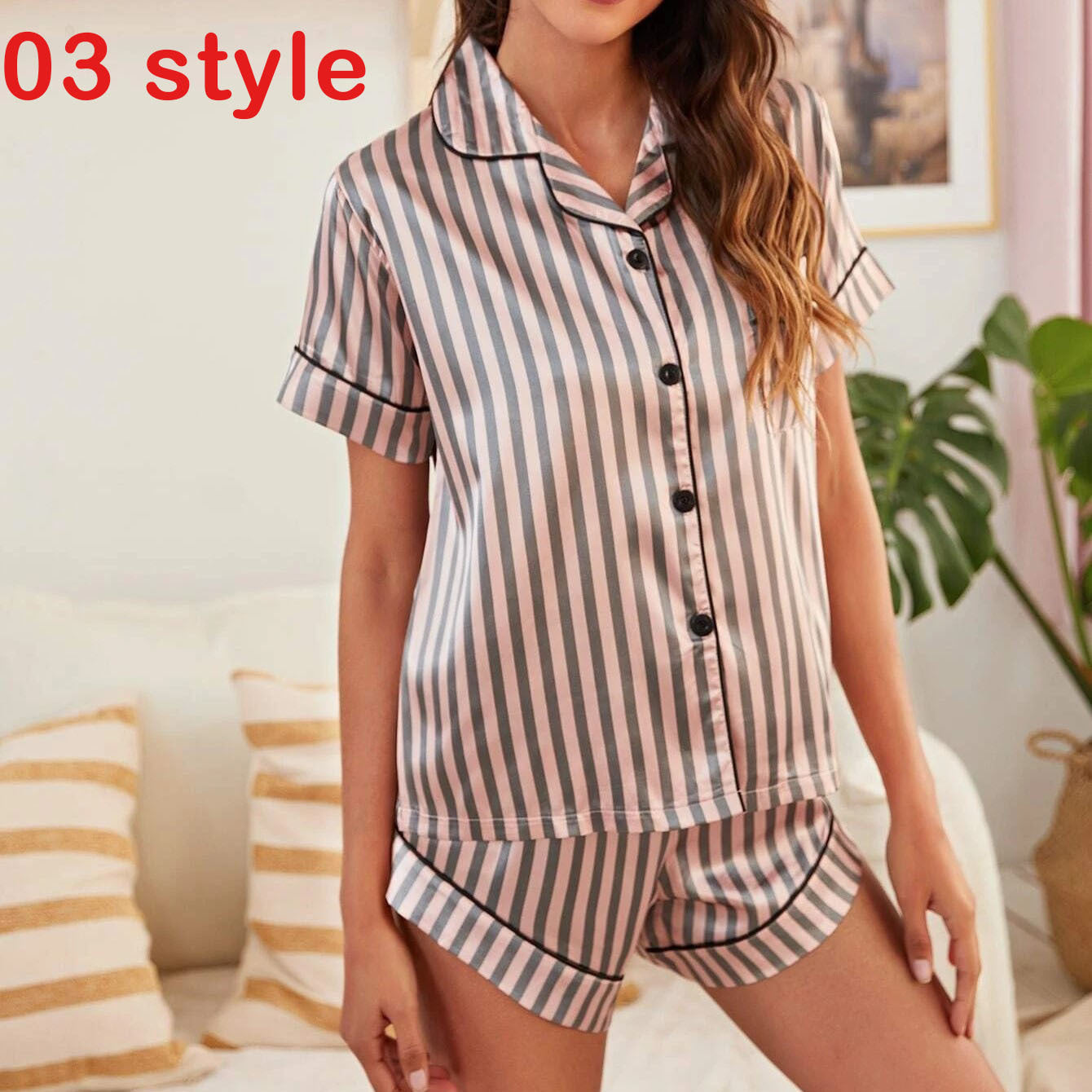Summer Satin Women Pajams Print V-Neck Stretch Female Sleepwear Casual Shorts Set Loungewear Women - Leverage On Heroes Women Store