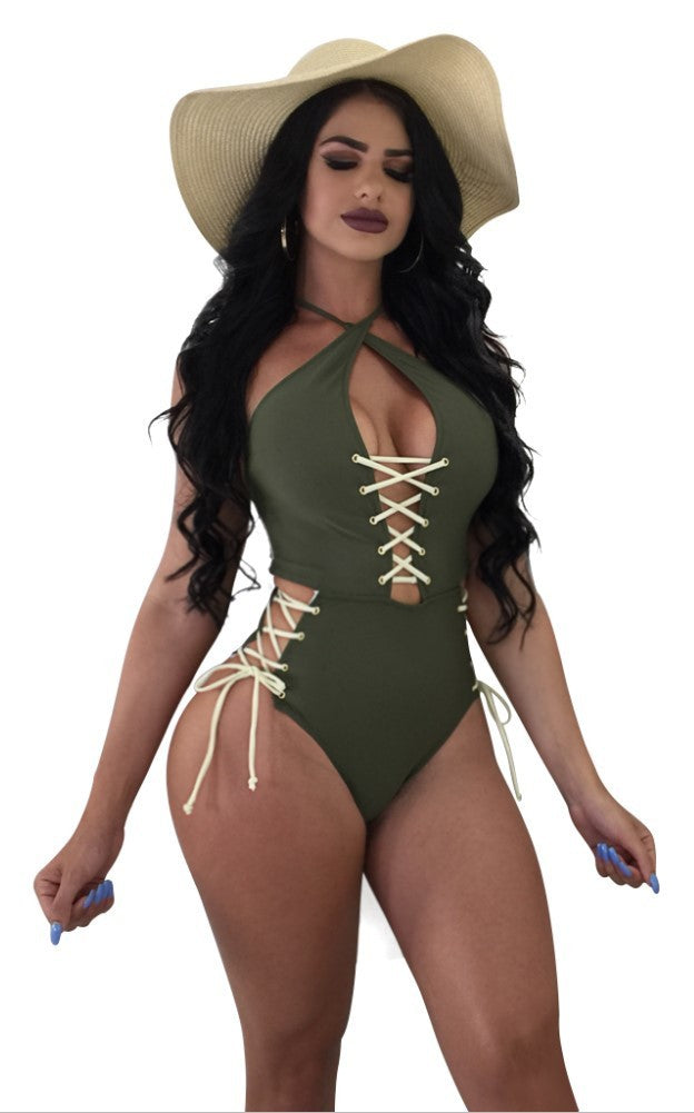 Sexy Solid Color Lace One-piece Bikini - Leverage On Heroes Women Store
