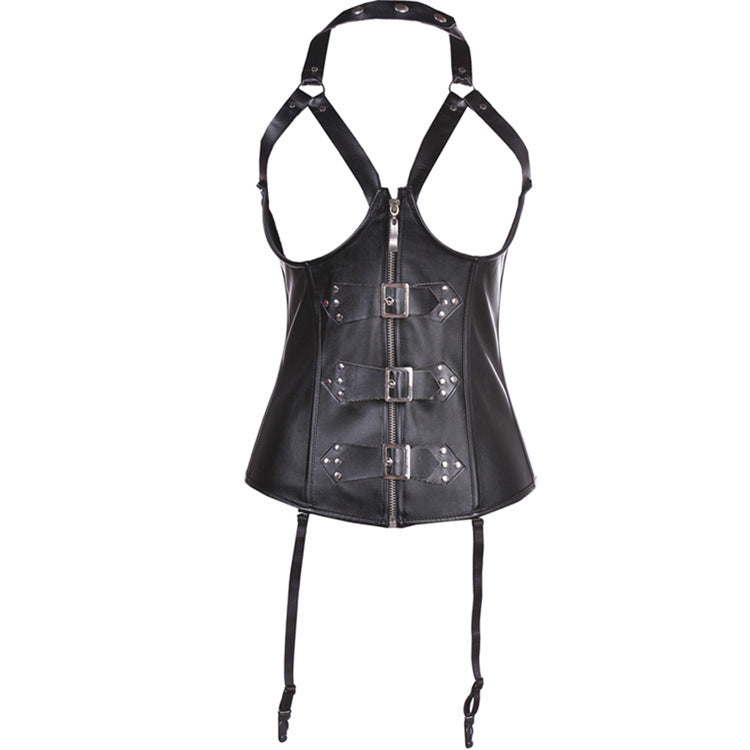 Black leather halterneck gel shapewear - Leverage On Heroes Women Store