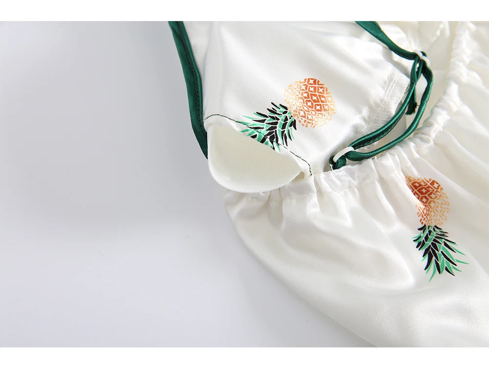 Ice Silk Printed Sweet Cute Loungewear Seven-piece Pajamas Suit - Leverage On Heroes Women Store