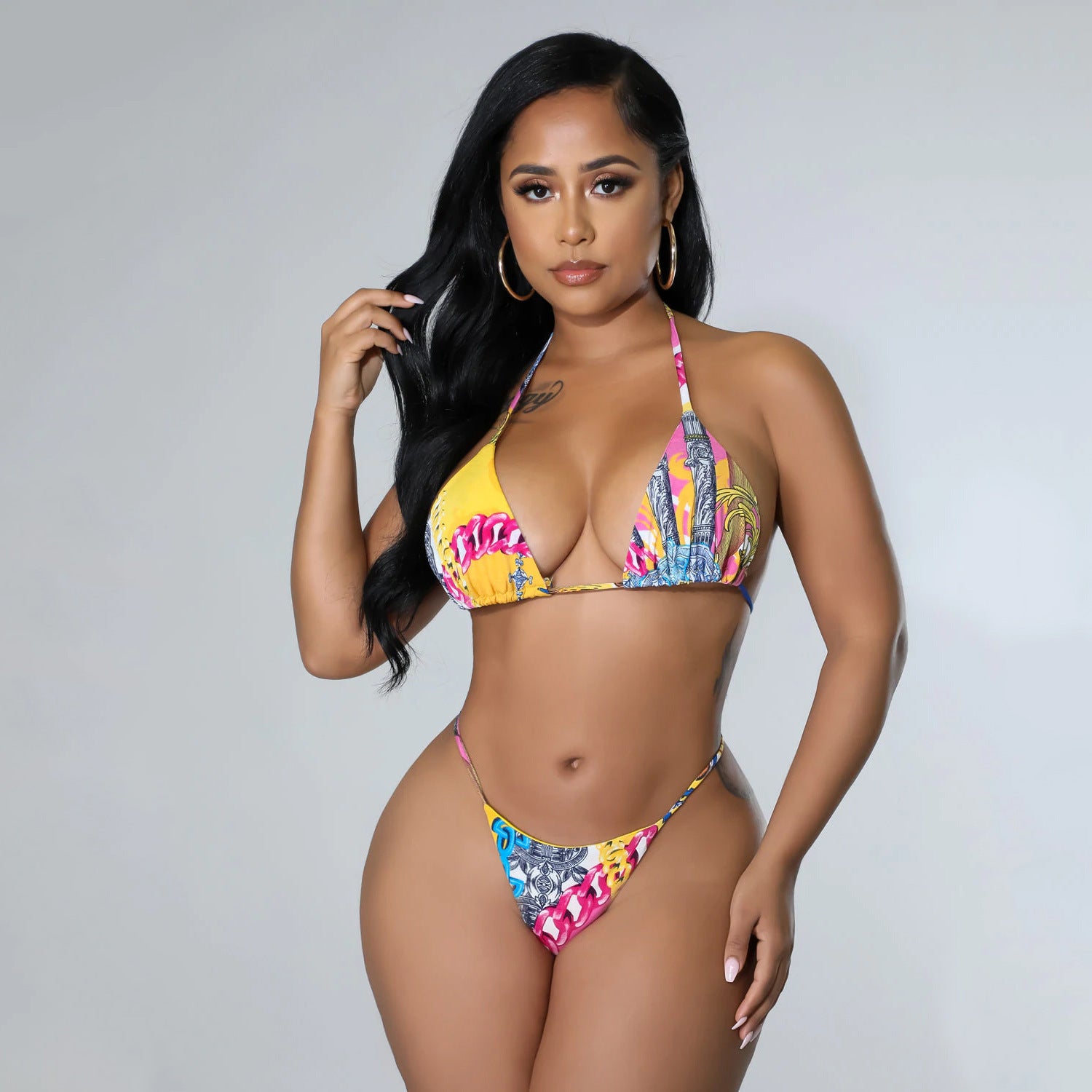 Women's Fashion Print Lace-Up Bikini Three Piece - Leverage On Heroes Women Store