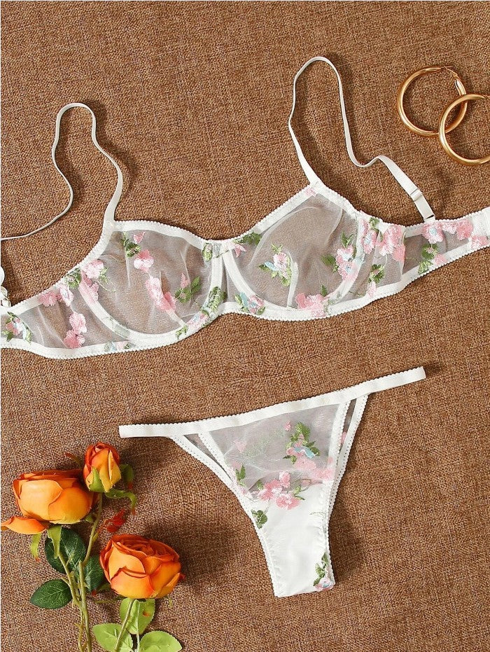 Three-point Mesh See-through Push Up Bras Embroidered Underwear Suit - Leverage On Heroes Women Store