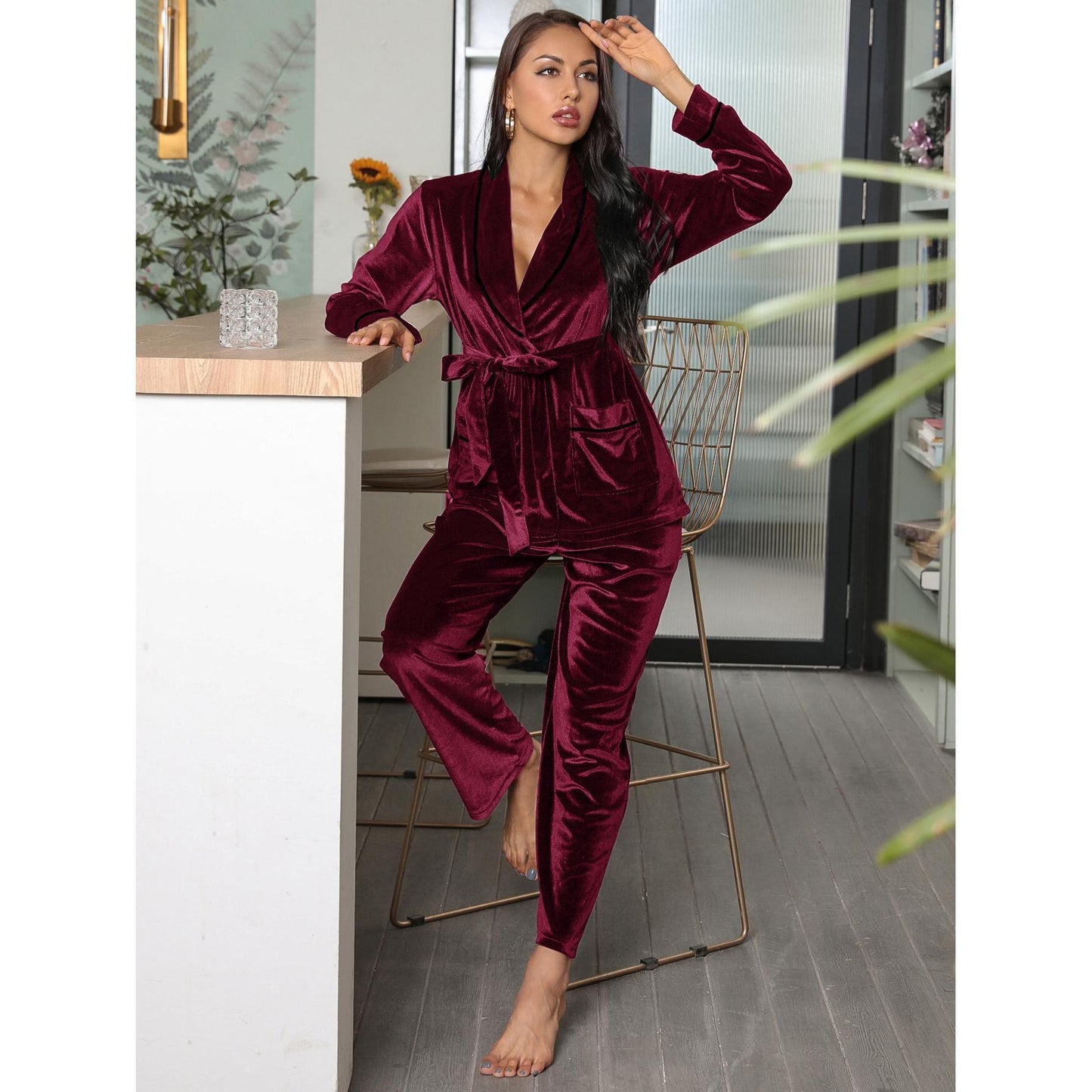 Women's Pajamas Fleece-lined Thickened Loungewear Suit - Leverage On Heroes Women Store