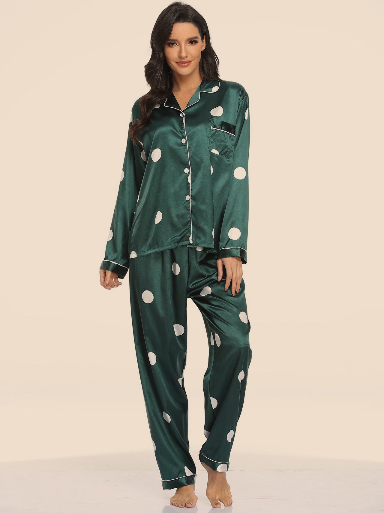 Women's Print Pajama Set Long Sleeve Tops And Loungewear Sleepwear - Leverage On Heroes Women Store