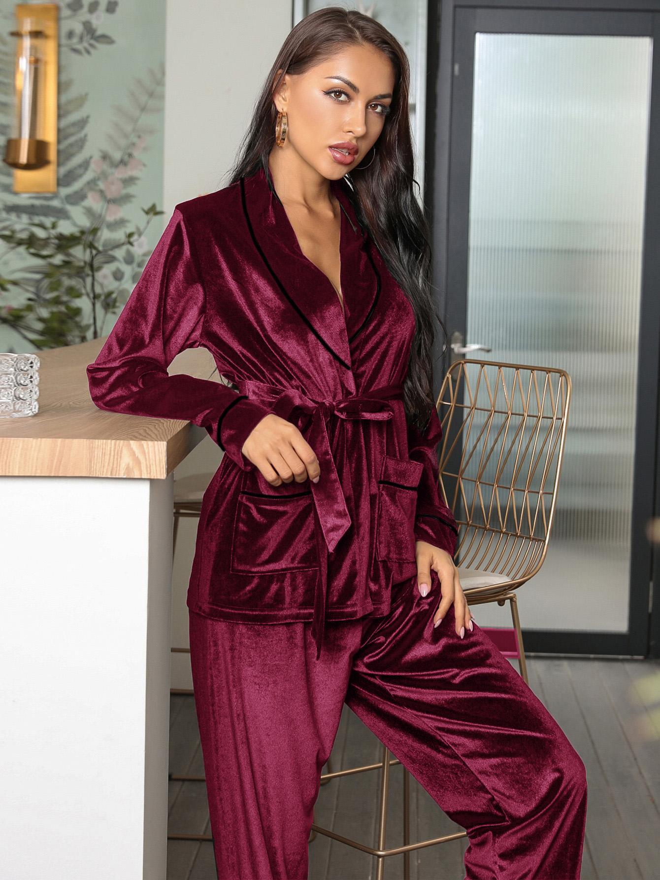 Women's Pajamas Fleece-lined Thickened Loungewear Suit - Leverage On Heroes Women Store