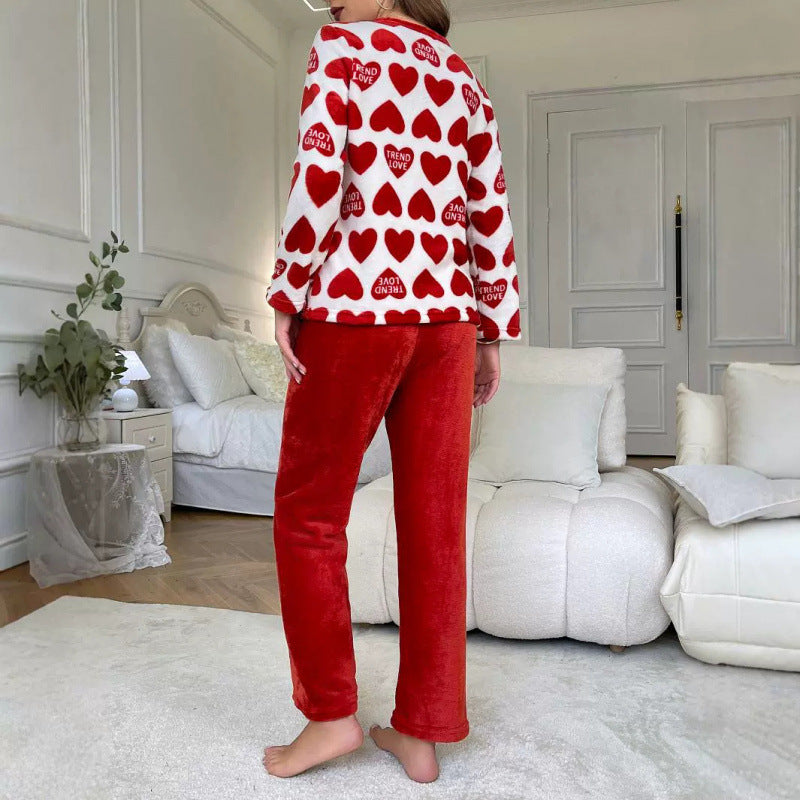 Thickened Red Flannel Pajamas Long-sleeved Trousers Loungewear Suit - Leverage On Heroes Women Store