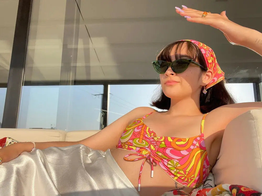 Ladies Printed Lace-Up Split Swimsuit Bikini - Leverage On Heroes Women Store