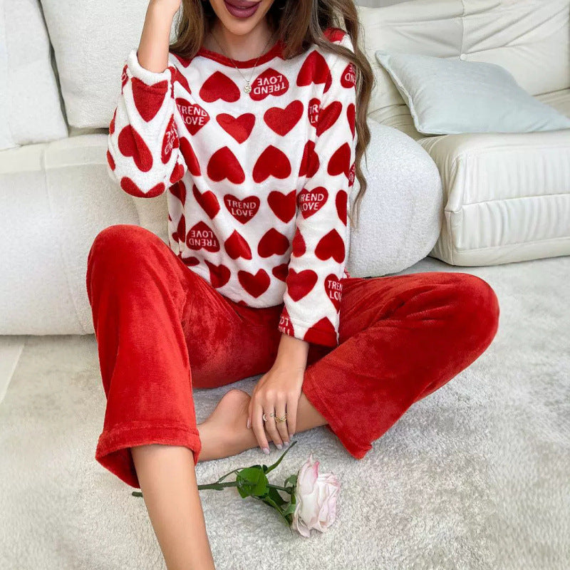 Thickened Red Flannel Pajamas Long-sleeved Trousers Loungewear Suit - Leverage On Heroes Women Store
