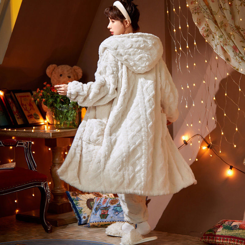 Long Flannel Robe Bathrobe Loungewear Set - Leverage On Heroes Women Store