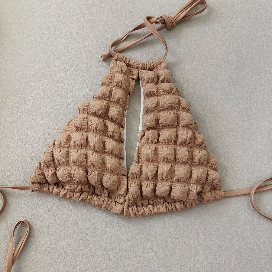 Lace-up Seersucker Three-piece Bikini Women's Swimsuit - Leverage On Heroes Women Store