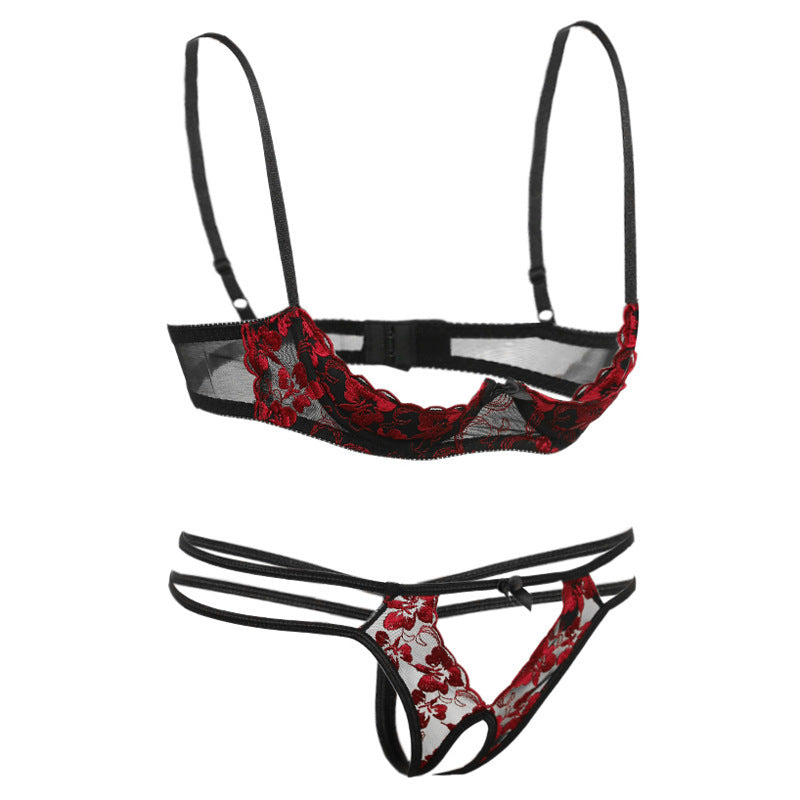 Embroidered Rose Pattern Low Waist Panty Set - Leverage On Heroes Women Store