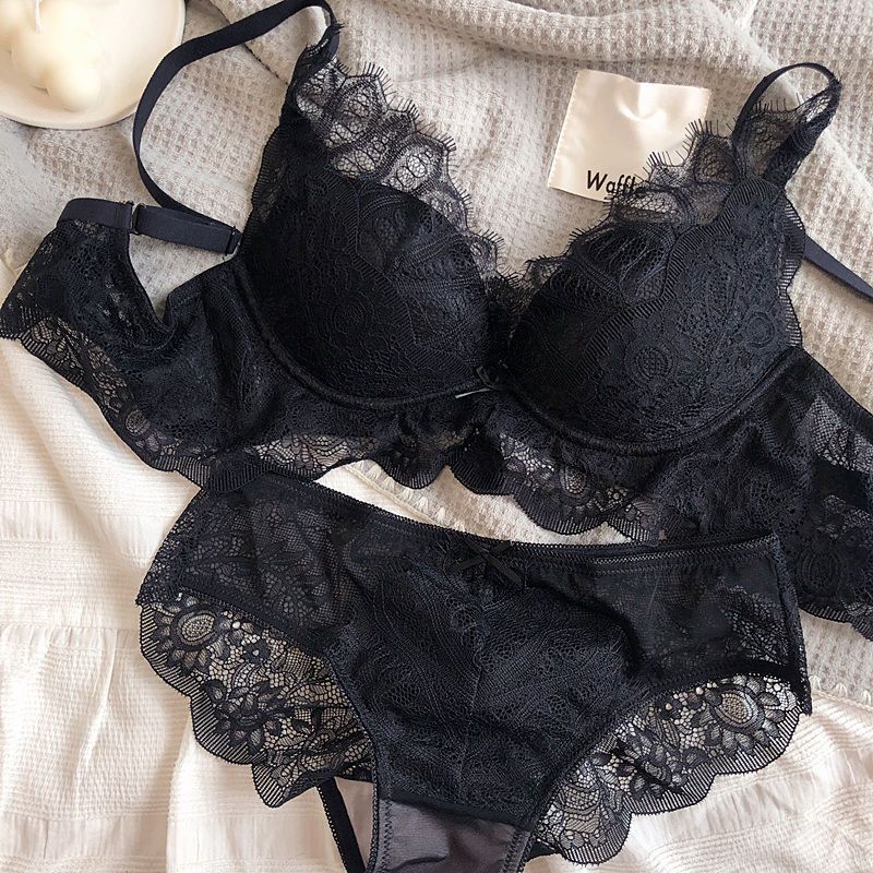 Lace Underwear Small Chest Push Up Big Thickened Without Steel Ring Bra Set - Leverage On Heroes Women Store