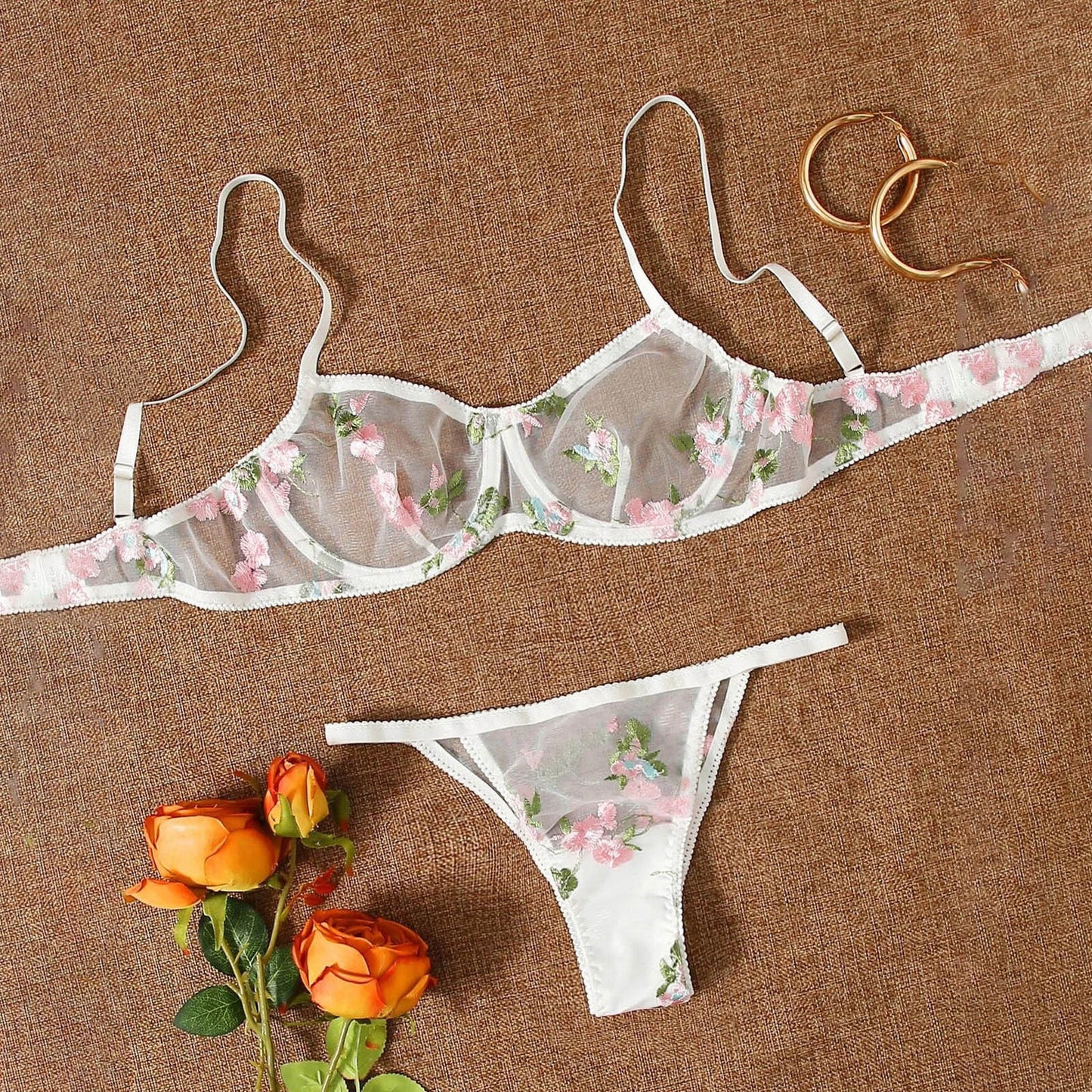 Three-point Mesh See-through Push Up Bras Embroidered Underwear Suit - Leverage On Heroes Women Store