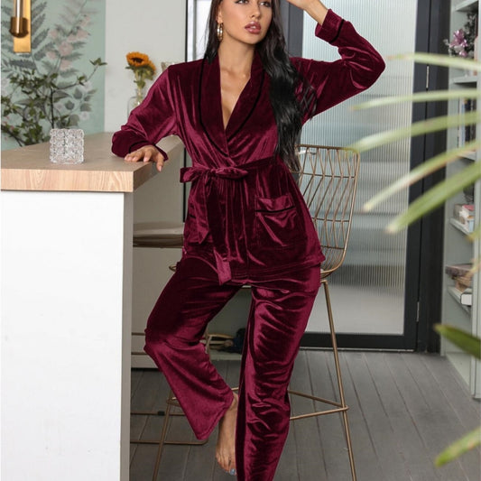Women's Pajamas Fleece-lined Thickened Loungewear Suit - Leverage On Heroes Women Store