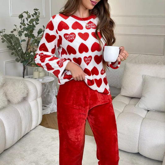 Thickened Red Flannel Pajamas Long-sleeved Trousers Loungewear Suit - Leverage On Heroes Women Store