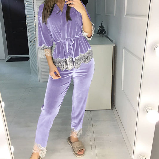 Women's Lace Stitching Five-point Sleeve Trousers Breathable Loungewear - Leverage On Heroes Women Store