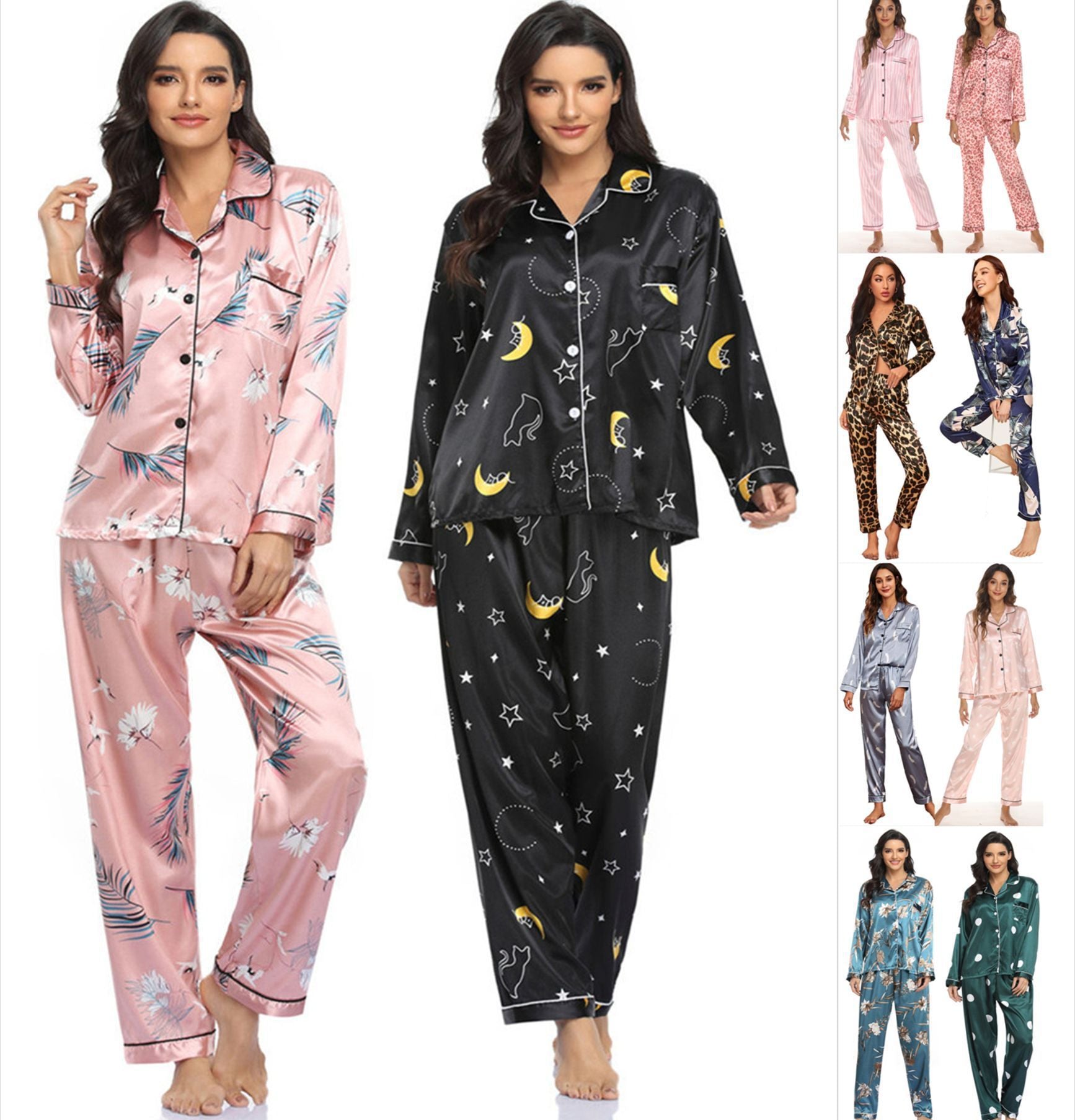 Women's Print Pajama Set Long Sleeve Tops And Loungewear Sleepwear - Leverage On Heroes Women Store
