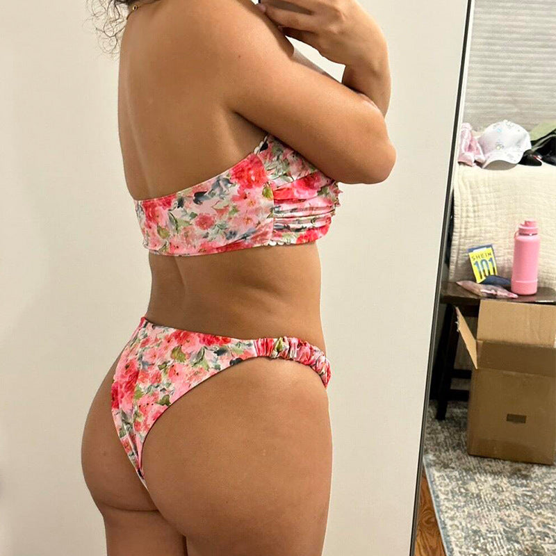 European And American Swimwear Printed Tube Top Bikini Lace - Leverage On Heroes Women Store