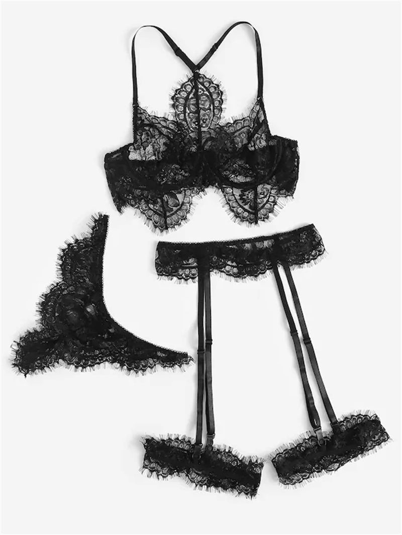 Women's Lace Sling Three-point Garter Panty Set - Leverage On Heroes Women Store