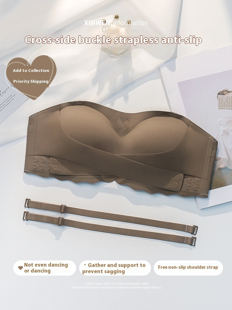 Women's Strapless Underwear With Front Buckle Non-slip Push Up - Leverage On Heroes Women Store