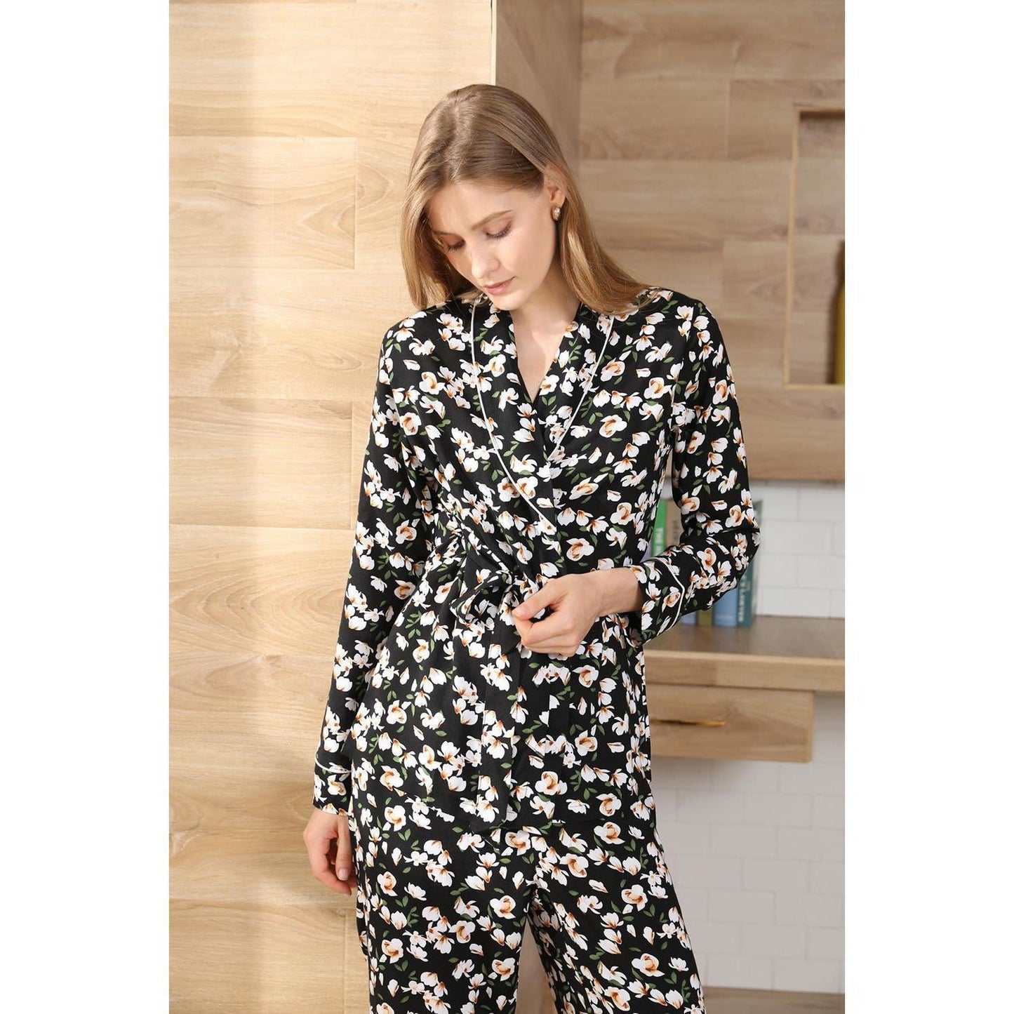 Loungewear Lapel Cardigan Long Sleeve Long Trouser Pyjama Set - Leverage On Heroes Women Store