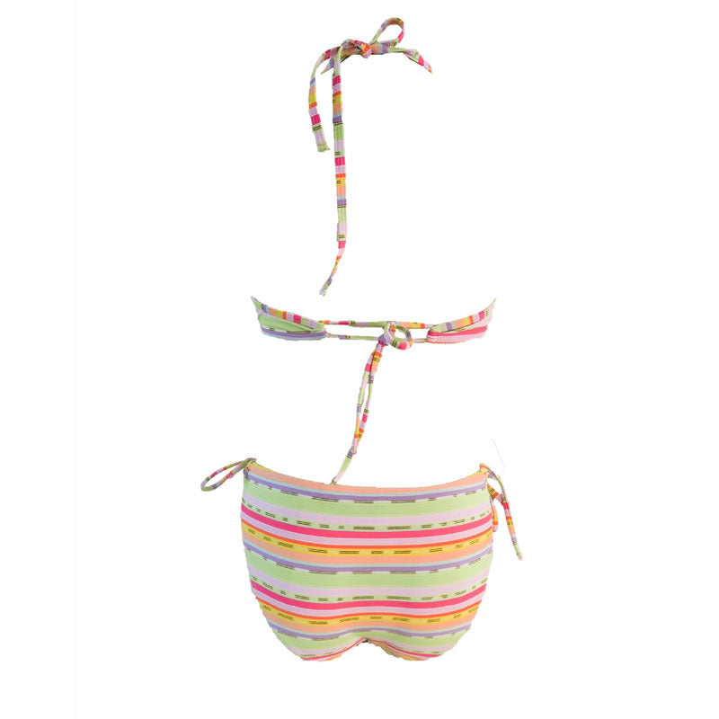 Colorful Striped Lace-up Beach Bikini Swimsuit - Leverage On Heroes Women Store