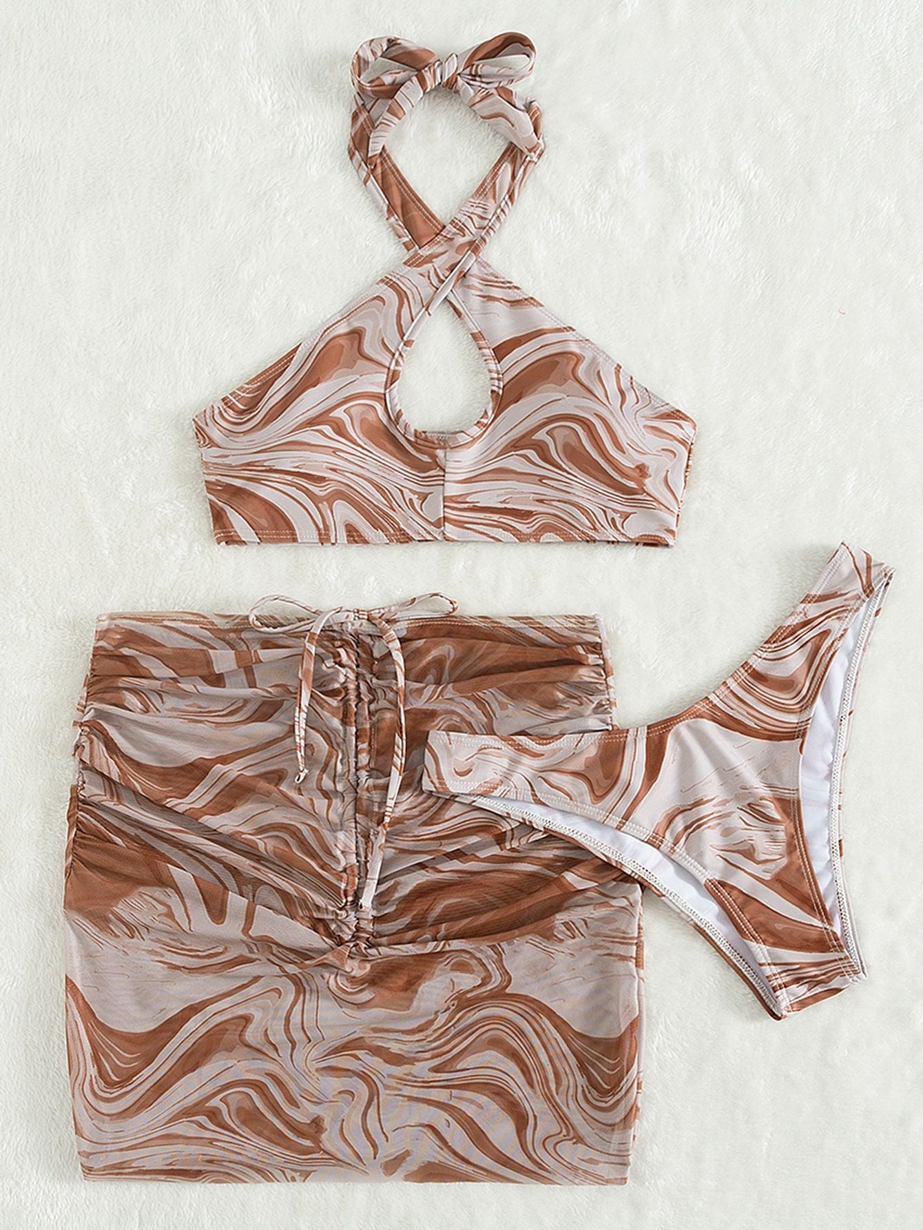Women's Three-piece Smudge Bikini Lace-up Set - Leverage On Heroes Women Store