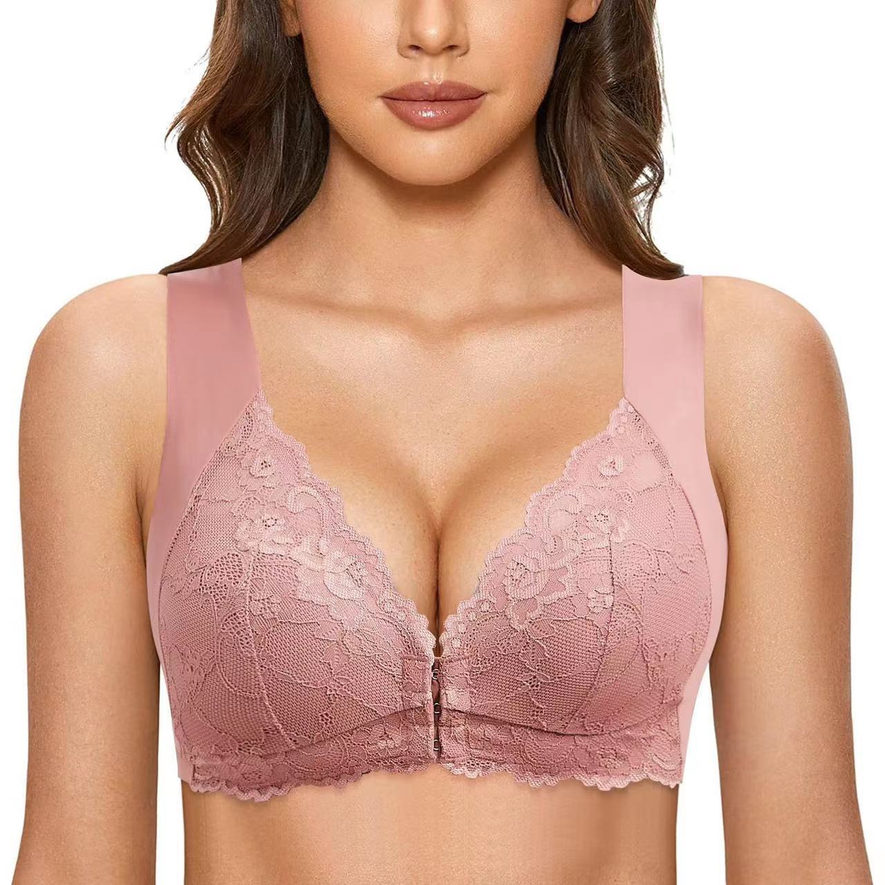 Front Closure Underwired Seamless Beautiful Back Bra Sexy Lace Comfortable Push Up Underwear - Leverage On Heroes Women Store