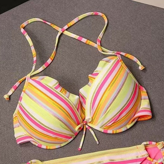 Colorful Striped Lace-up Beach Bikini Swimsuit - Leverage On Heroes Women Store