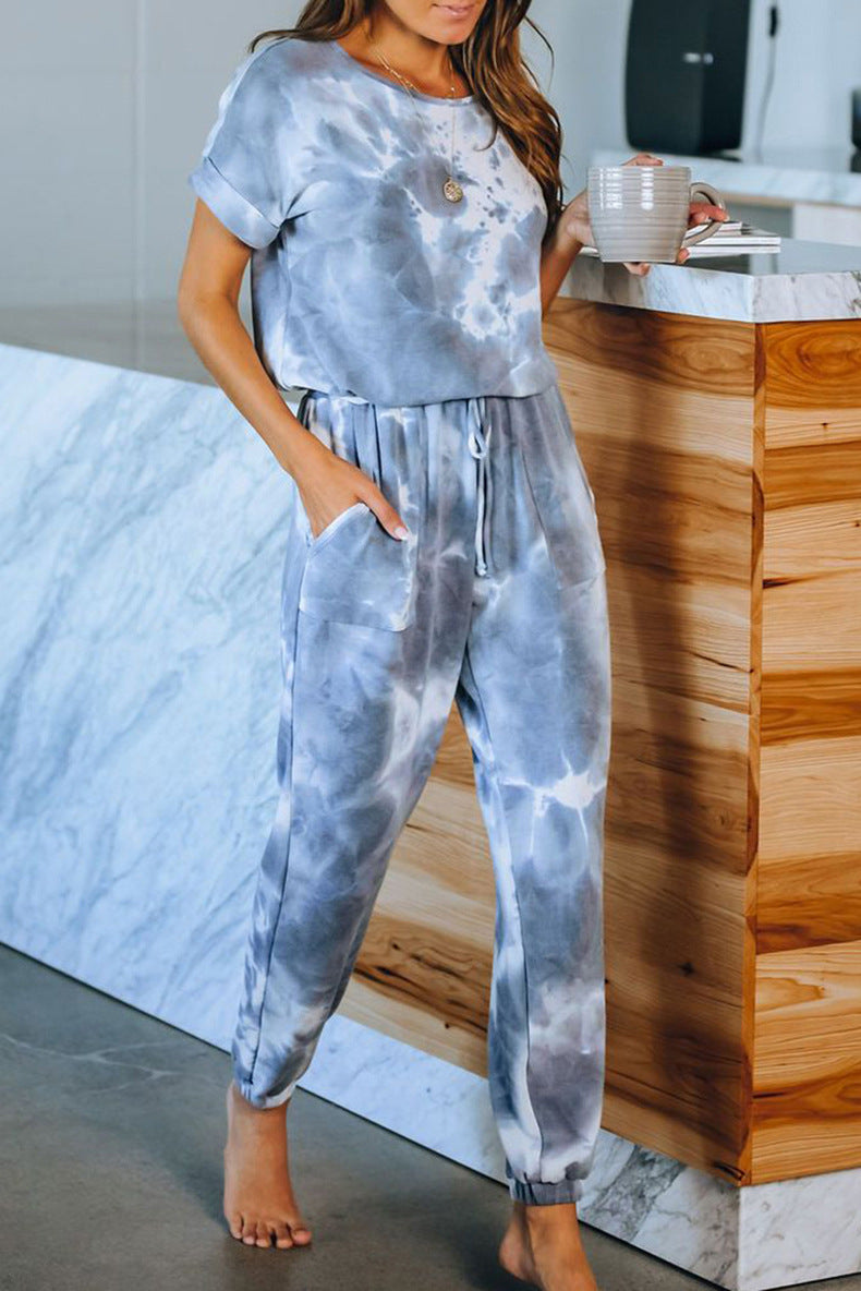 Tie Dye Print One Piece Pajamas Loungewear - Leverage On Heroes Women Store