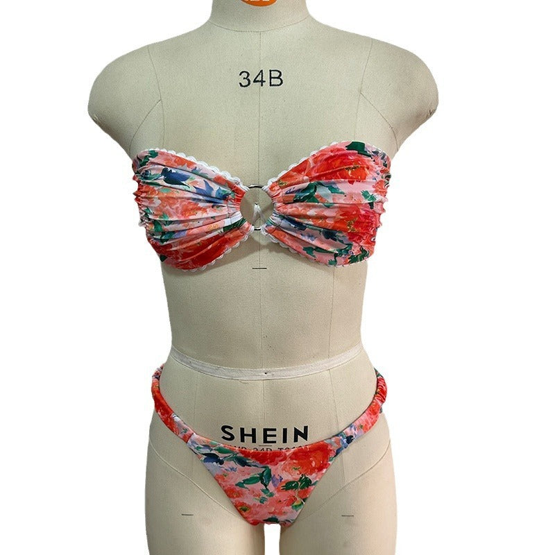 European And American Swimwear Printed Tube Top Bikini Lace - Leverage On Heroes Women Store