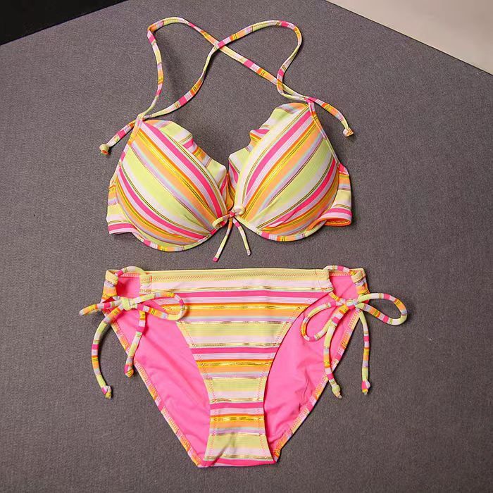 Colorful Striped Lace-up Beach Bikini Swimsuit - Leverage On Heroes Women Store