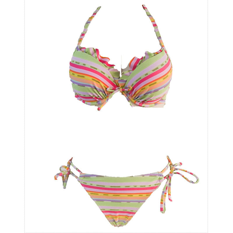 Colorful Striped Lace-up Beach Bikini Swimsuit - Leverage On Heroes Women Store