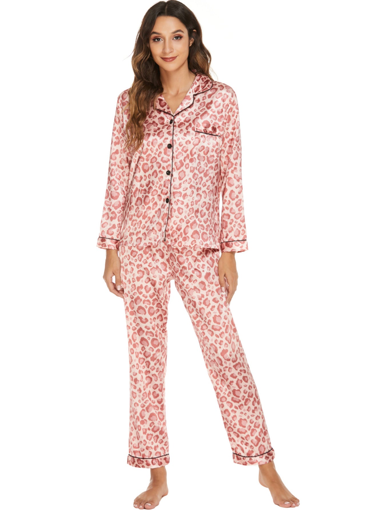 Women's Print Pajama Set Long Sleeve Tops And Loungewear Sleepwear - Leverage On Heroes Women Store